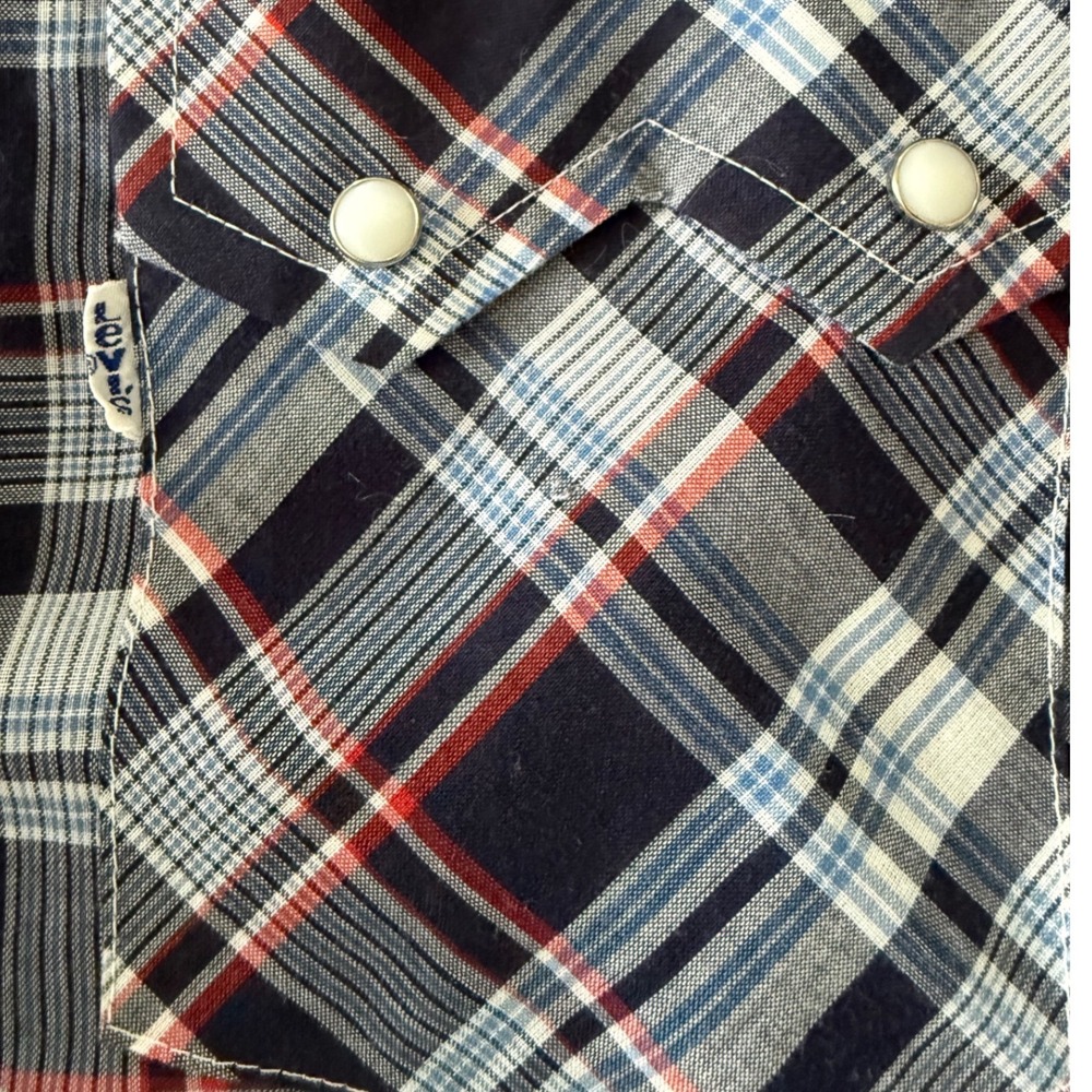 Levi Strauss & Co Western Pearl Snap Shirt Men's Small Blue Plaid Lg Sleeve USA - Picture 9 of 10